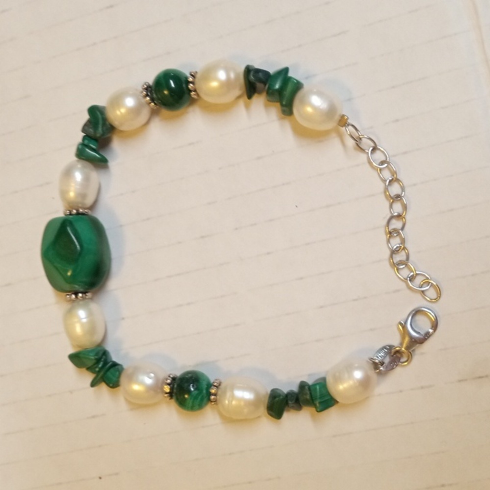 Bracelet Green malachite cultured pearl beaded bracelet. 7.5” Ross Simons - Picture 7 of 8